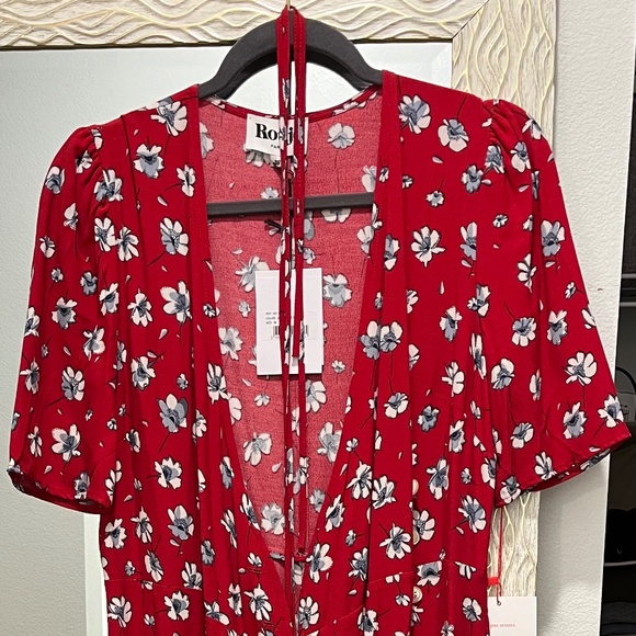 Rouje Gabin Red Floral Midi Wrap Dress - Picture 1 of 5